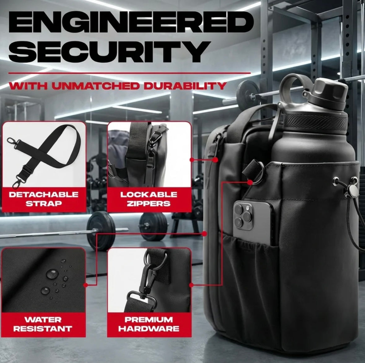 Magnetic Gym Bag for Men and Women - Sling Bottle With Magnetic Attachmment